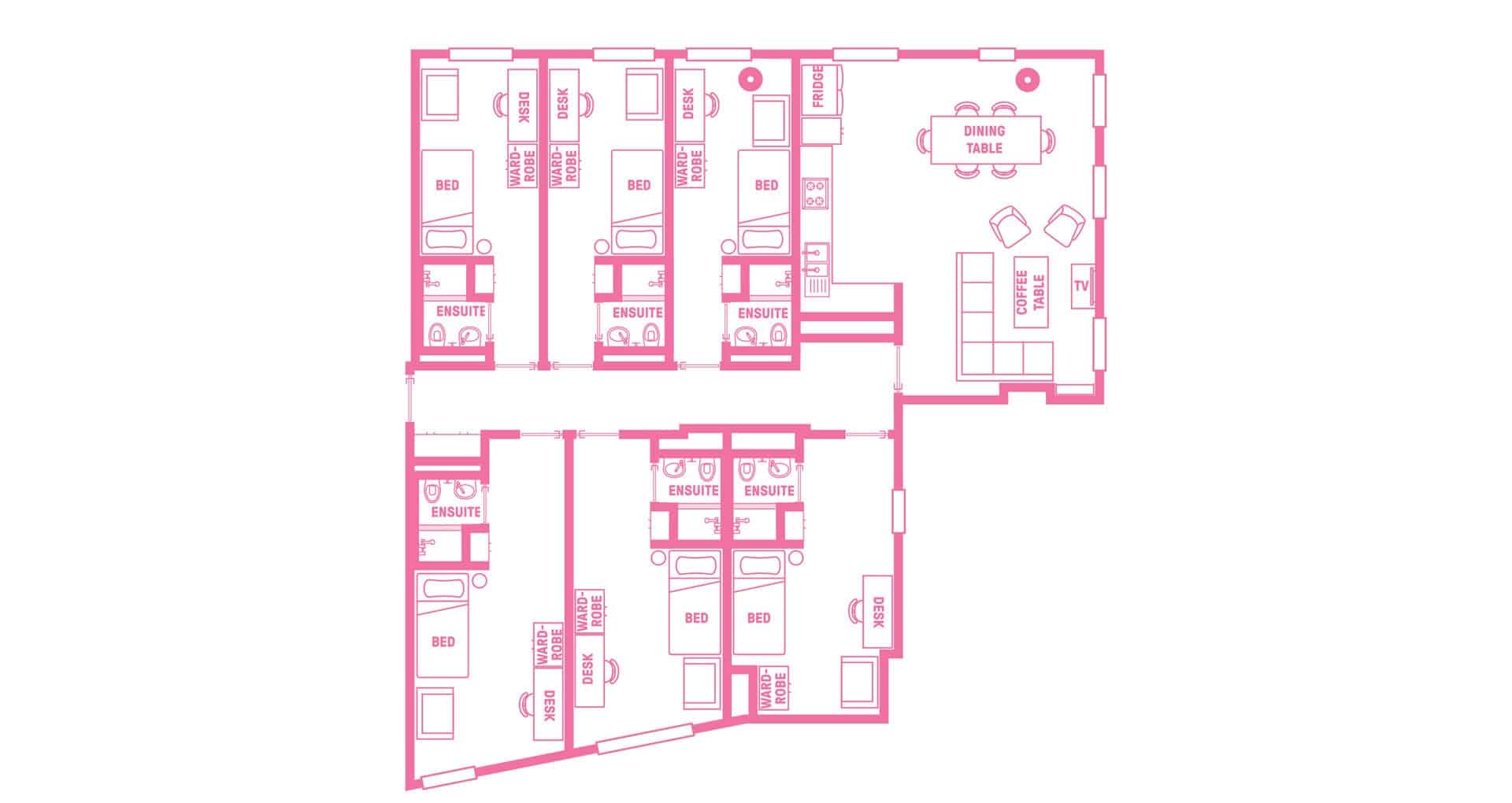 6 Bedroom Ensuite, King Single Bed