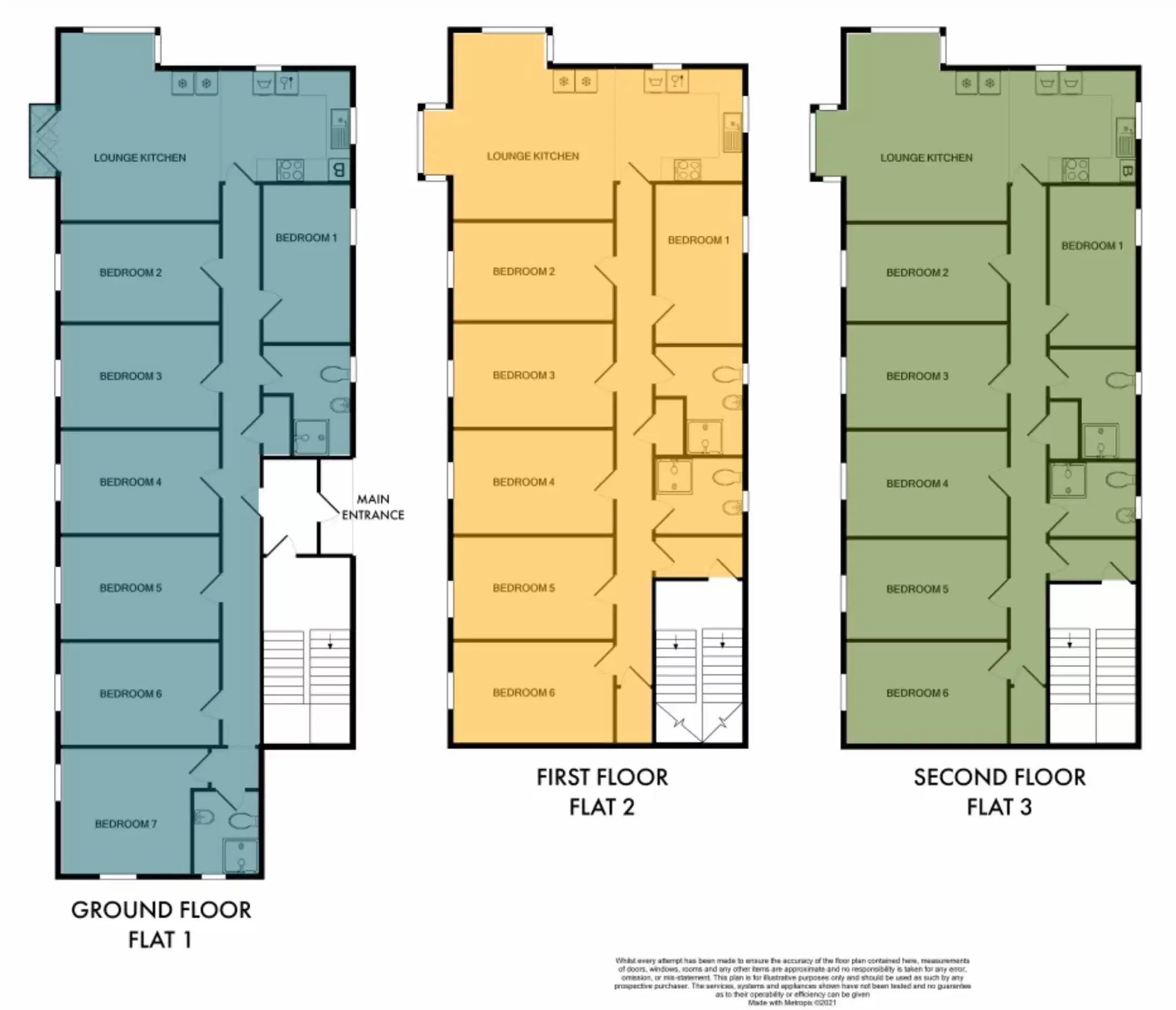 Room in a 7 Bedroom Apartment, 28 Church Street, Nottingham NG7 1SJ (Flat 1) - Nottingham, England, United Kingdom - Floor Plan
