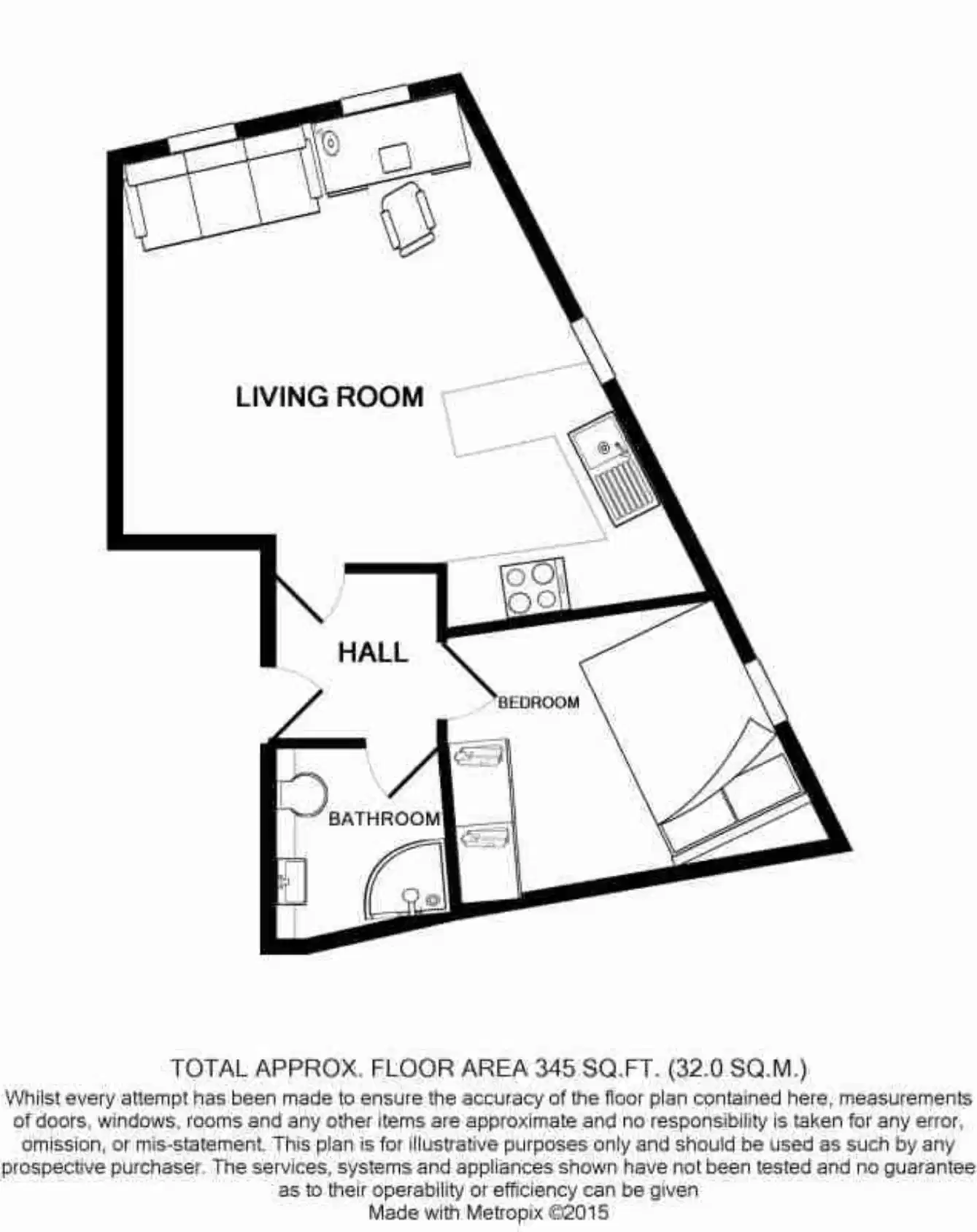 Room in a 1 Bedroom Apartment, Park View, Nottingham NG1 4GR (Flat S) - Nottingham, England, United Kingdom - Floor Plan
