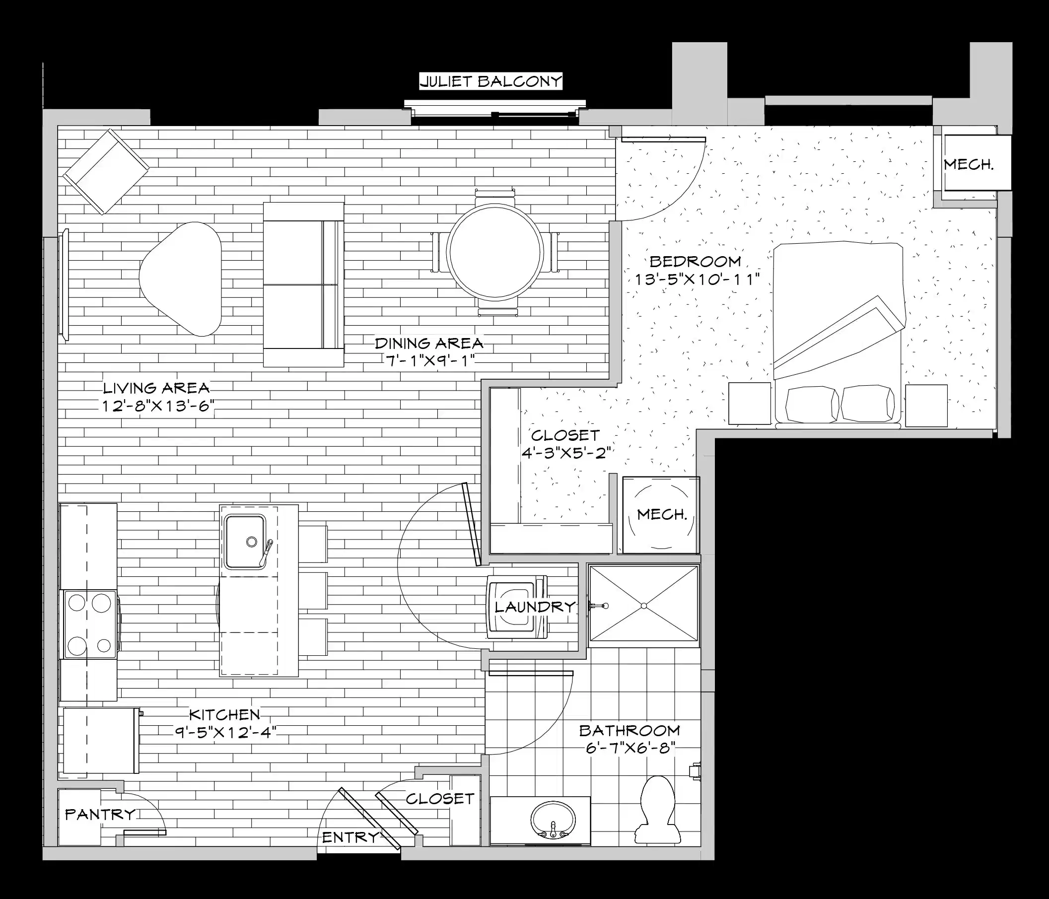 The Jerome, Columbus - Columbus, Ohio, United States - 1 Bed 1.5 Bath | B.7 - Floor Plan