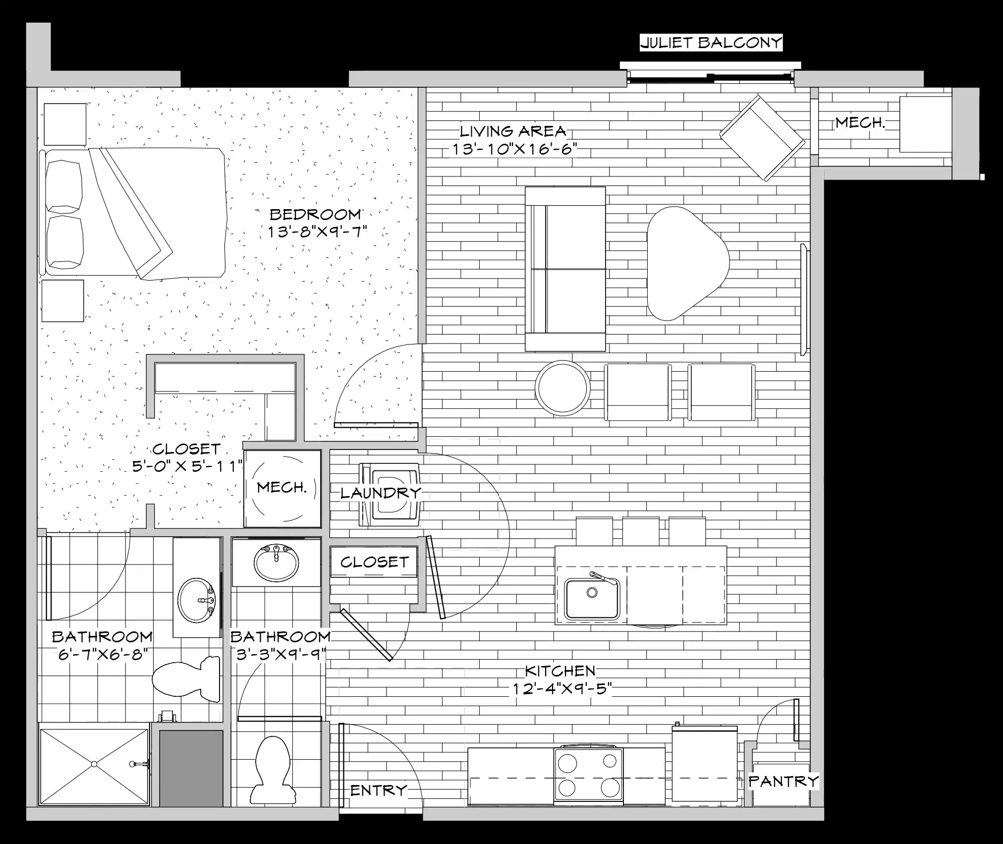 The Jerome, Columbus - Columbus, Ohio, United States - 1 Bed 1.5 Bath | B.10 - Floor Plan